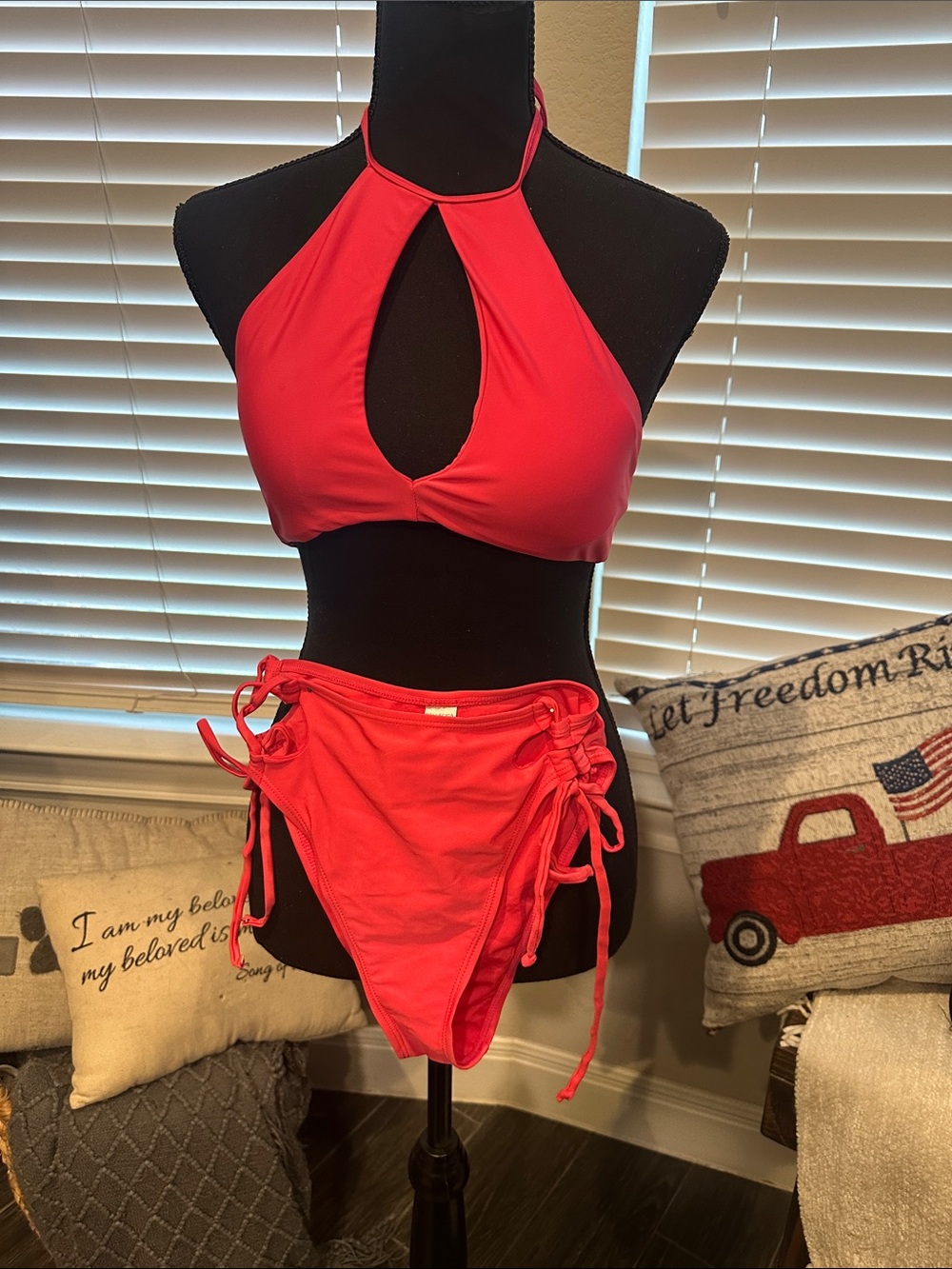 RELLECIGA Red Halter Keyhole Bikini Set